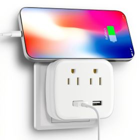 1pc USB Wall Charger; Total 10A; No Surge Protector; Multi Plug Outlet; 2 Outlet Extender With 2 USB Charging Ports; For Home/School/Office/Travel (Color: Black)